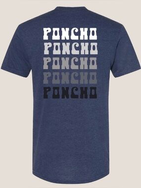 PONCHO Outdoors Heather Blue Graphic T-Shirt Large Retro Fade Logo Tee